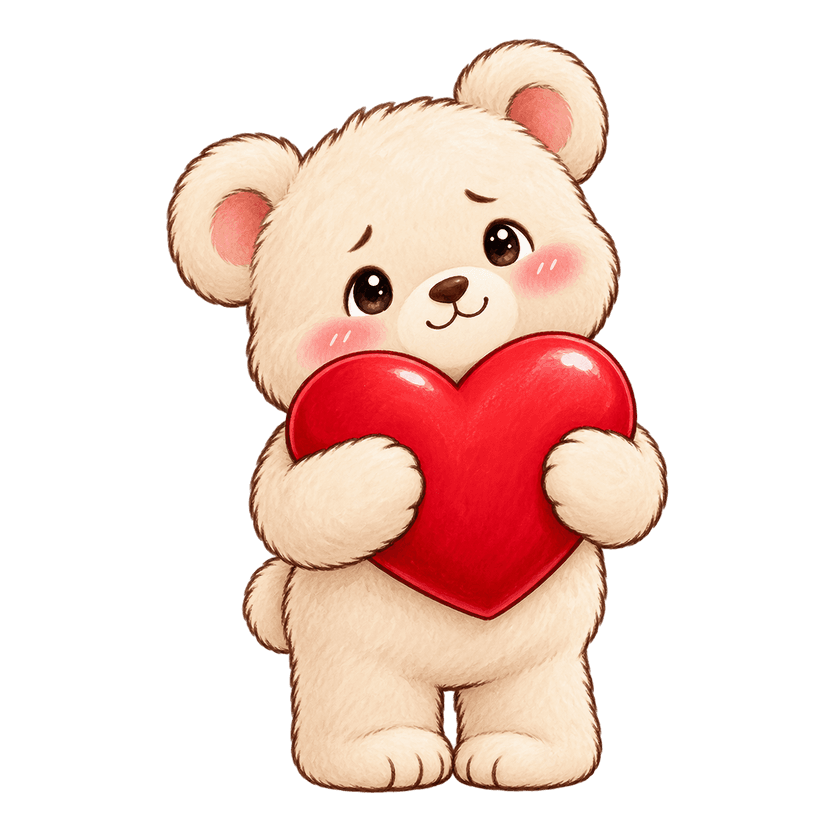 A teddy bear holding a red heart